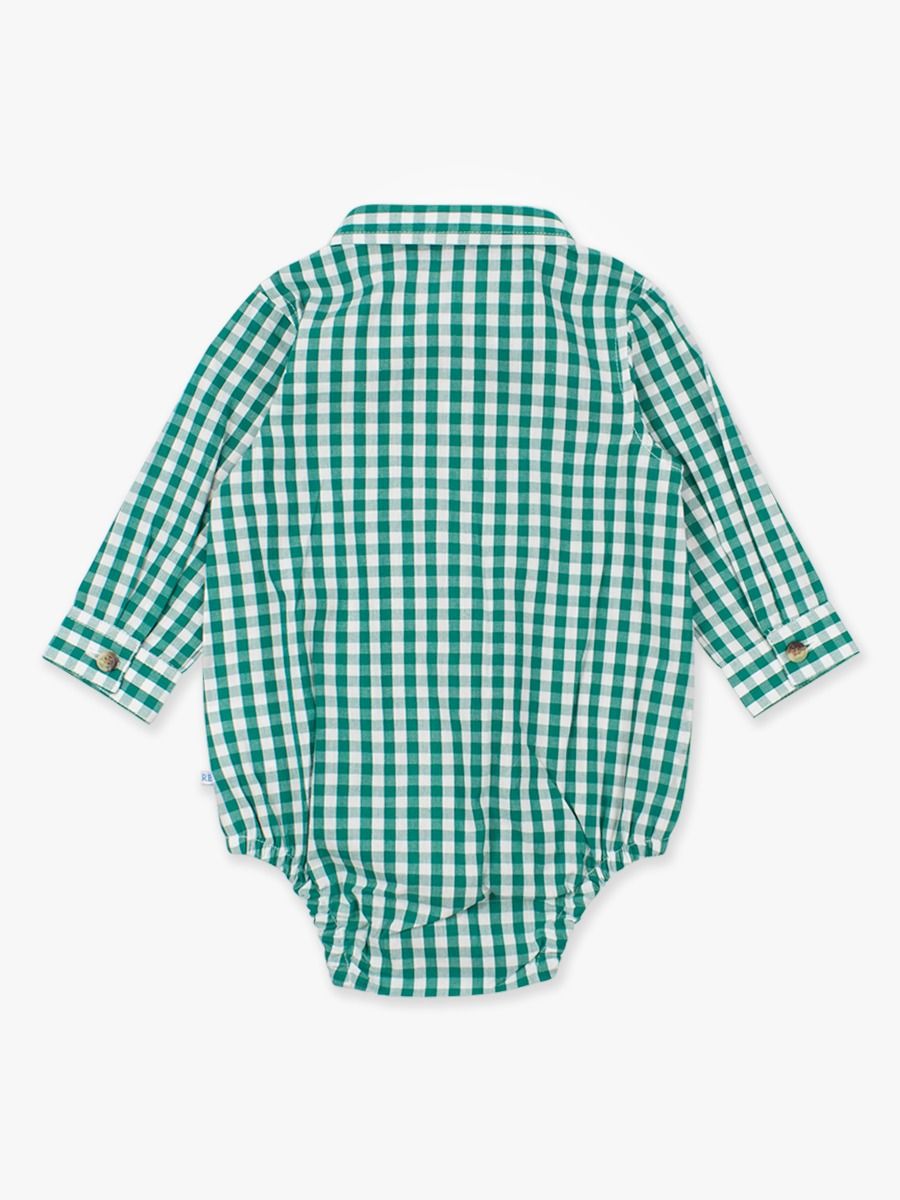 Emerald Green Gingham Button Down Bodysuit