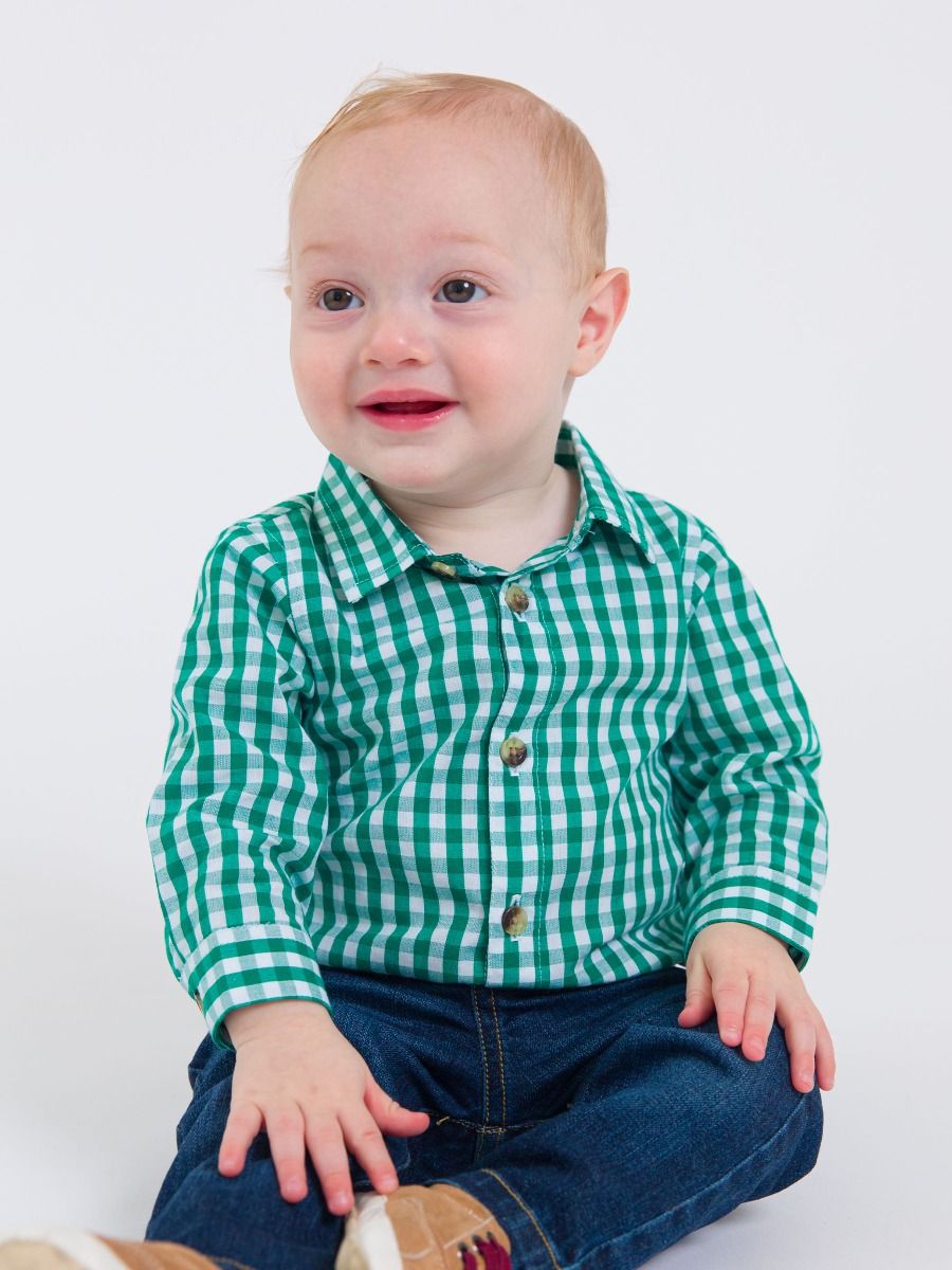 Emerald Green Gingham Button Down Bodysuit