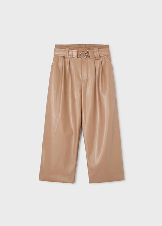 Camel Leatherette Belted Pant