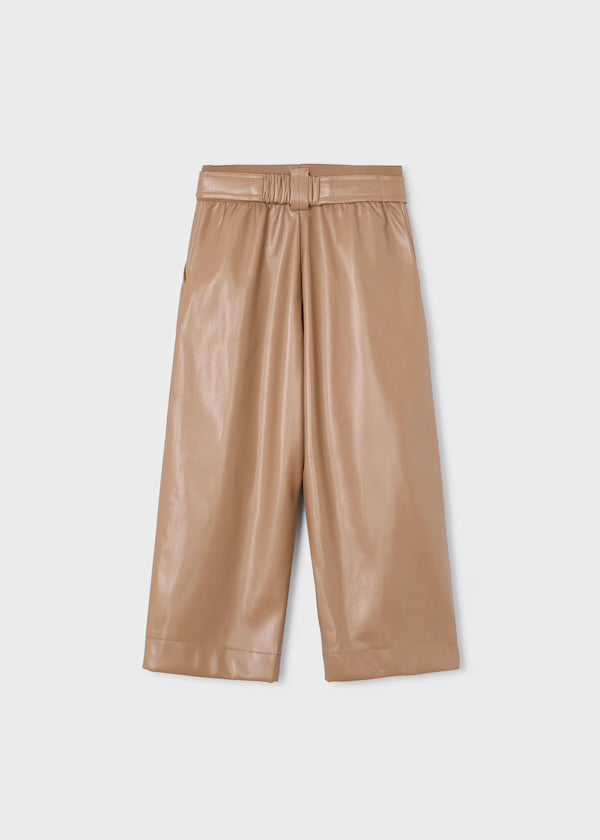 Camel Leatherette Belted Pant