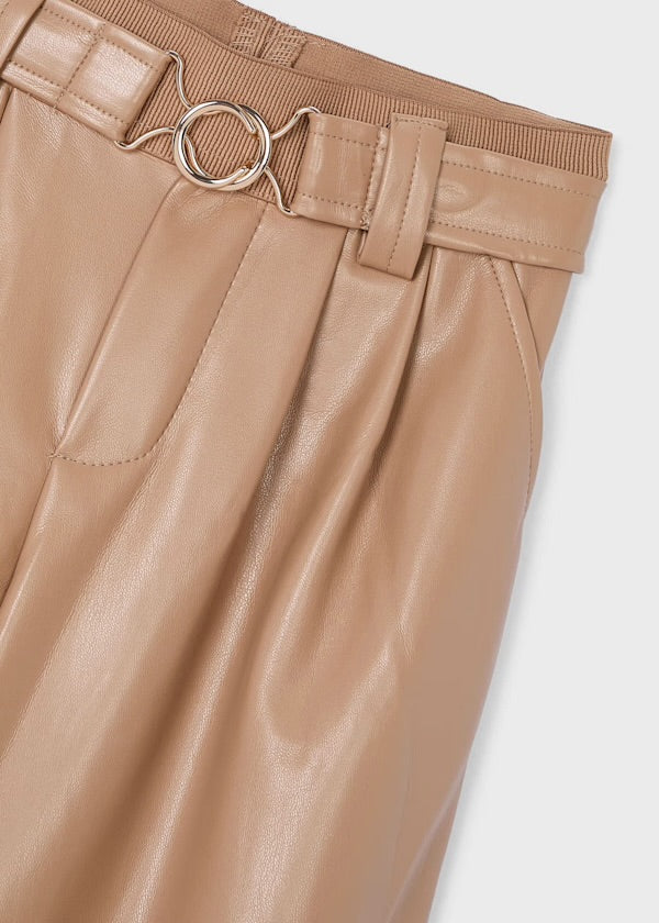 Camel Leatherette Belted Pant