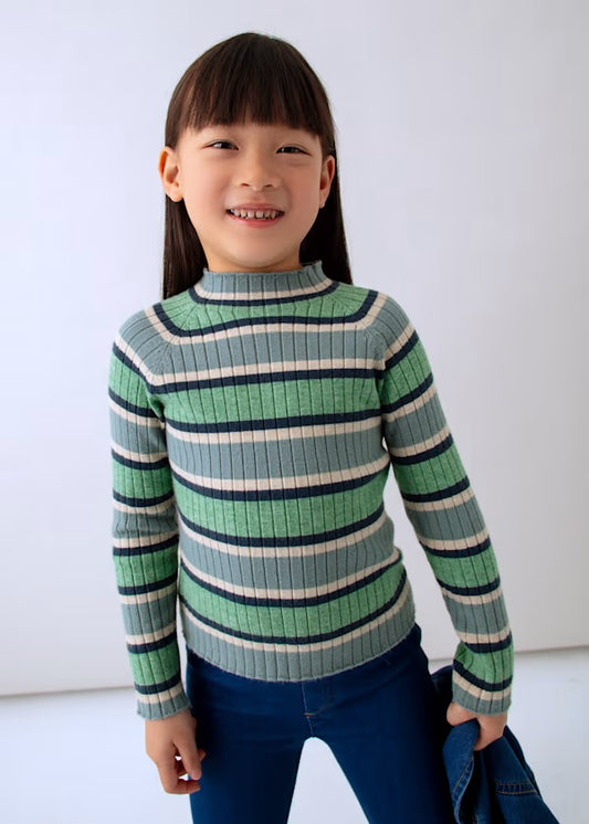 Sage Mock Neck Striped Sweater