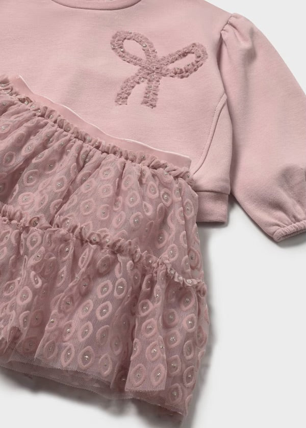 Mauve Bow Sweatshirt & Skirt Set