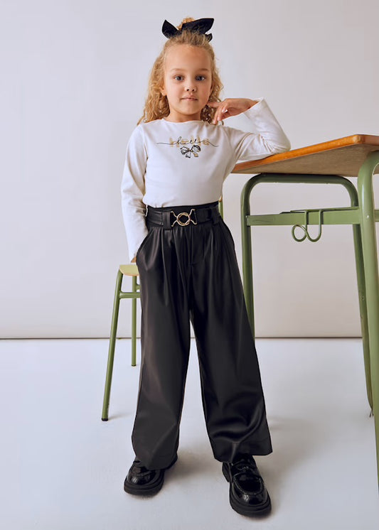 Black Leather Belted Pants