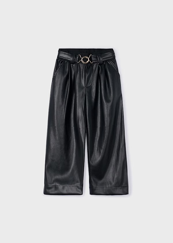Black Leather Belted Pants