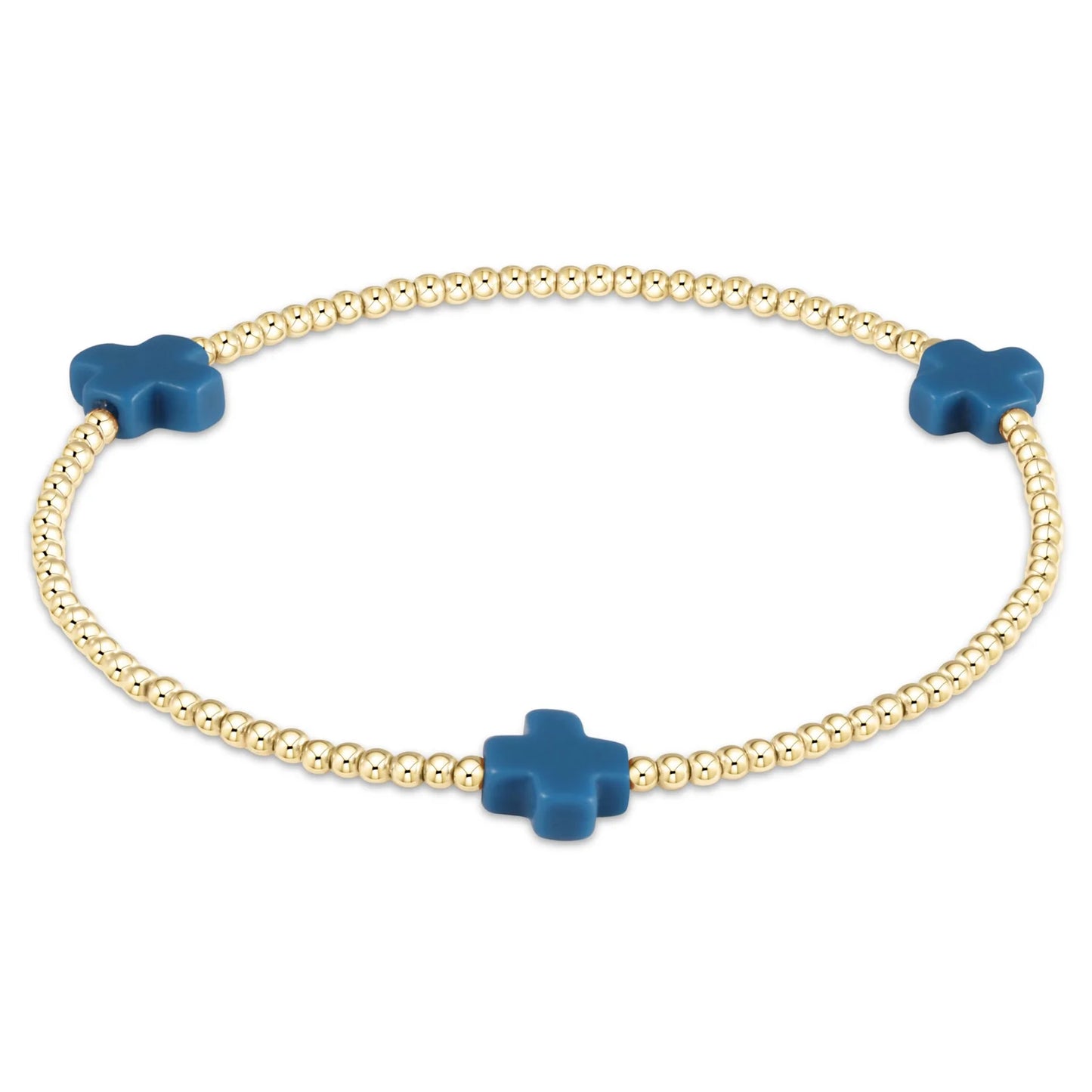 Signature Cross Gold Pattern 3mm Bead Bracelet - Navy