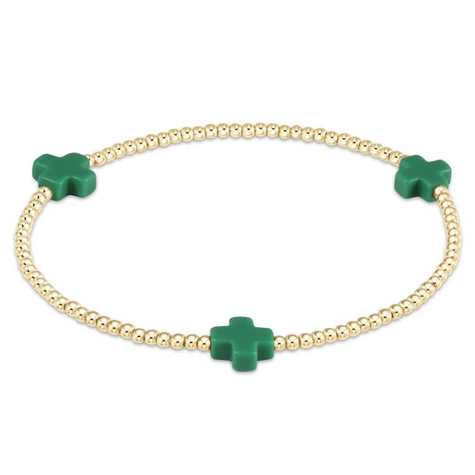 Signature Cross 2mm Gold Bracelet - Emerald