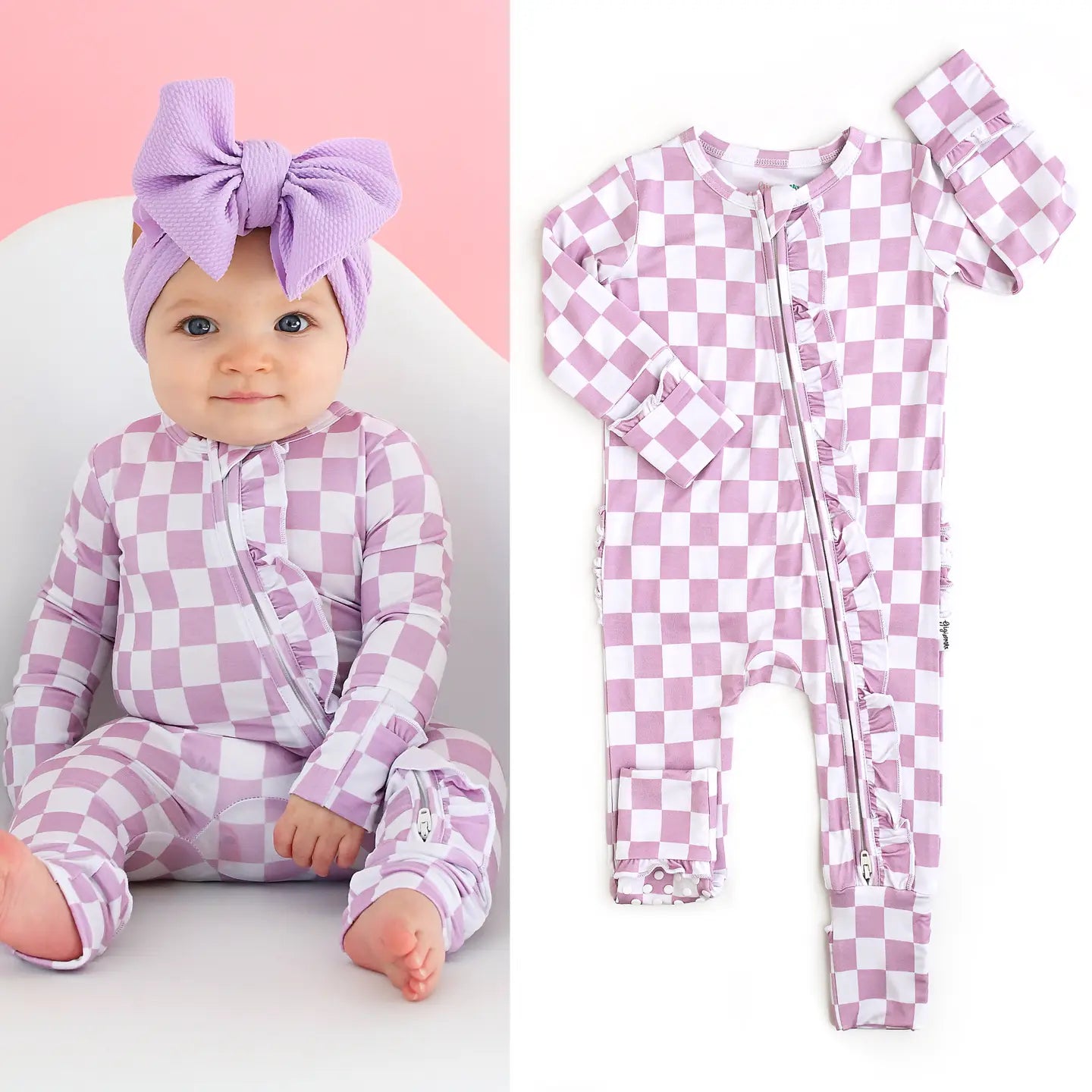Myla Purple Checks Ruffle Footie