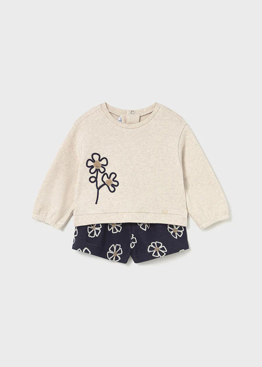 Navy/Natural Flower Short Set