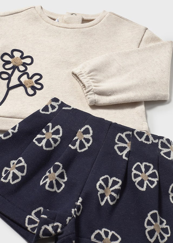 Navy/Natural Flower Short Set