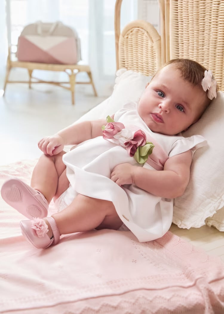 White Flower Sash Dress