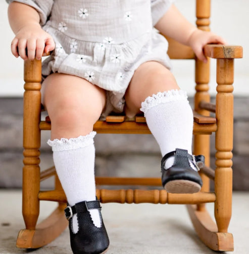 White Lace Top Knee High Socks