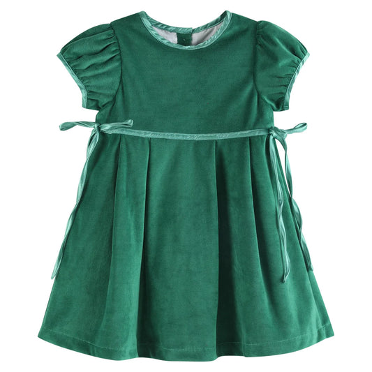 Green Velvet and Satin Bow Dress