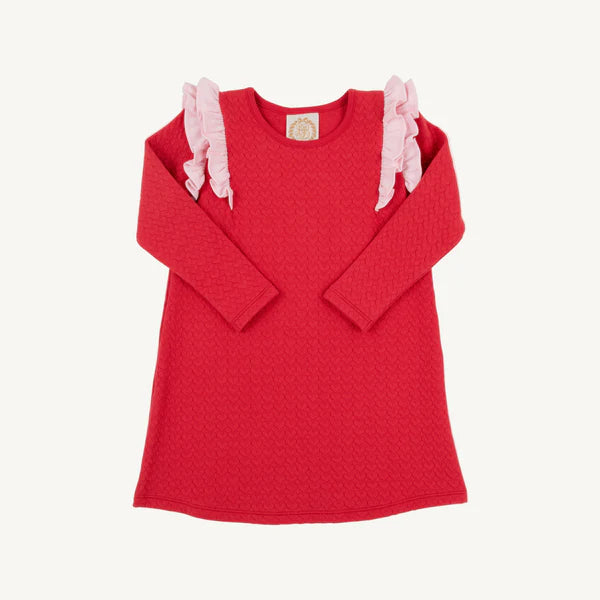Red & Pink Long Sleeve Ruehling Ruffle Dress (Quilted)
