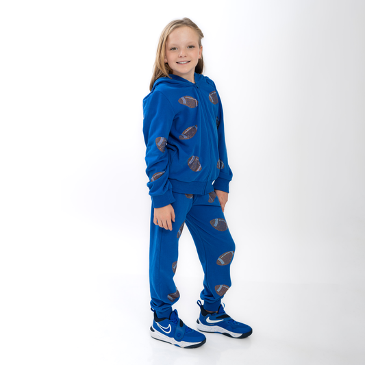 Blue Sequin Football Jogger Set