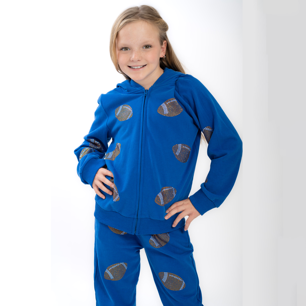 Blue Sequin Football Jogger Set