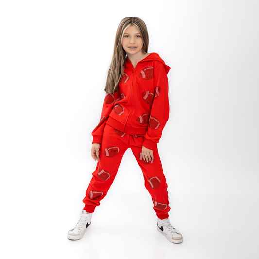Red Sequin Football Jogger Set
