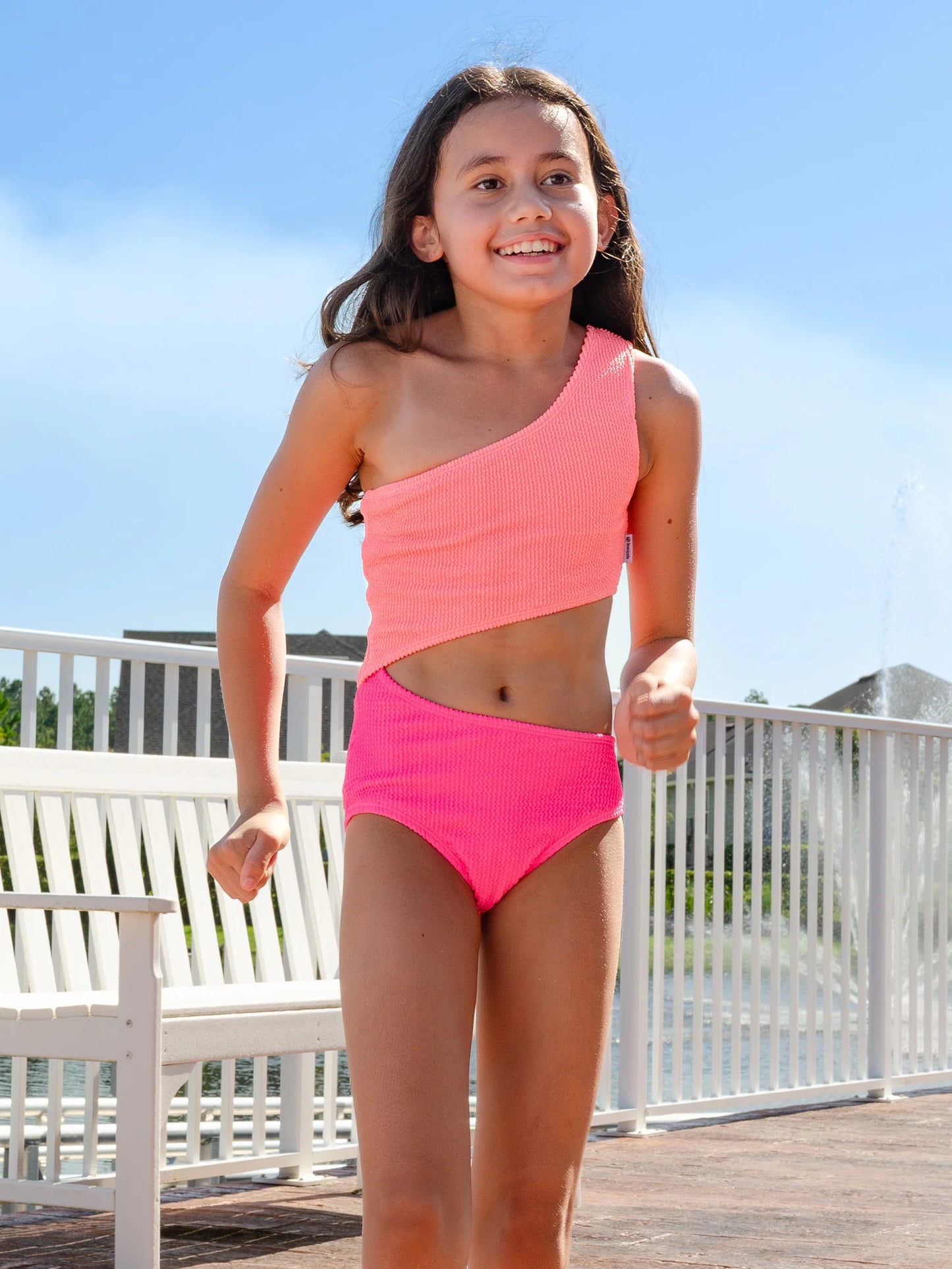 Rylee Coral Crinkle One-Piece