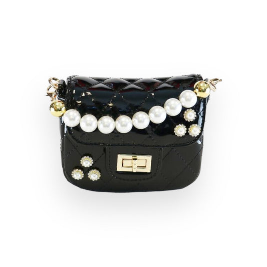 Black Embellished Patent Quilted Purse