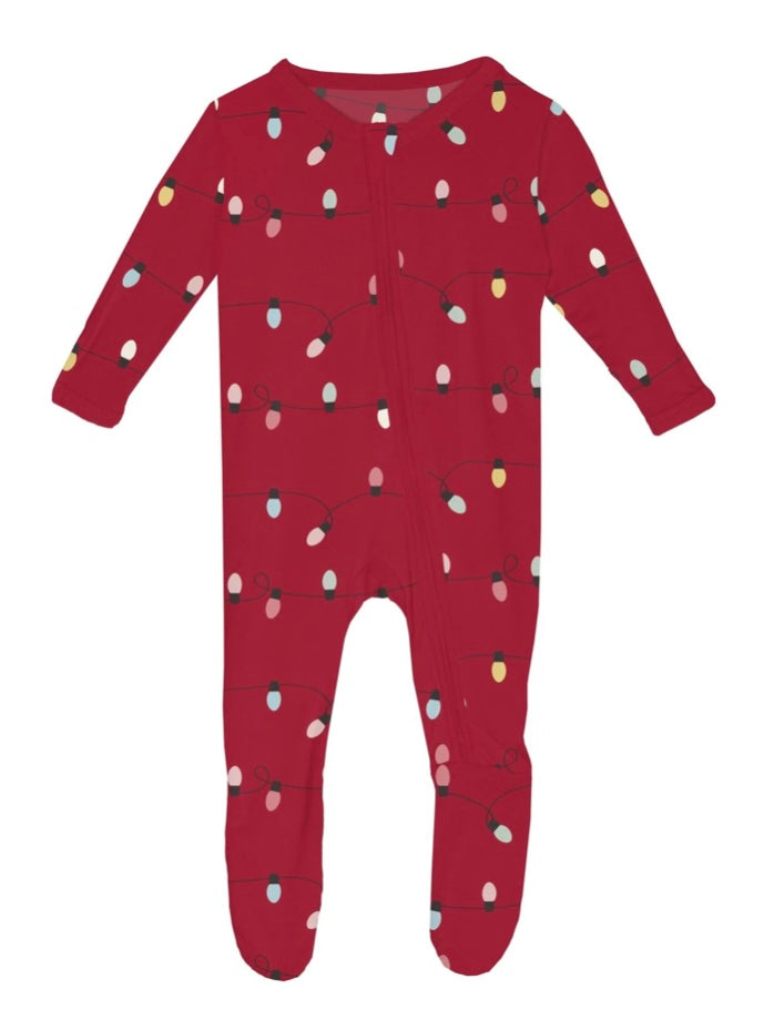 Crimson Holiday Lights Footie