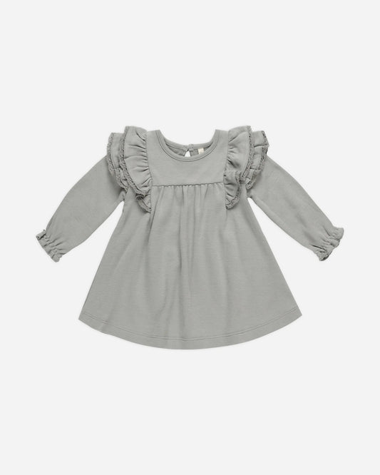 Dusty Blue LS Flutter Dress