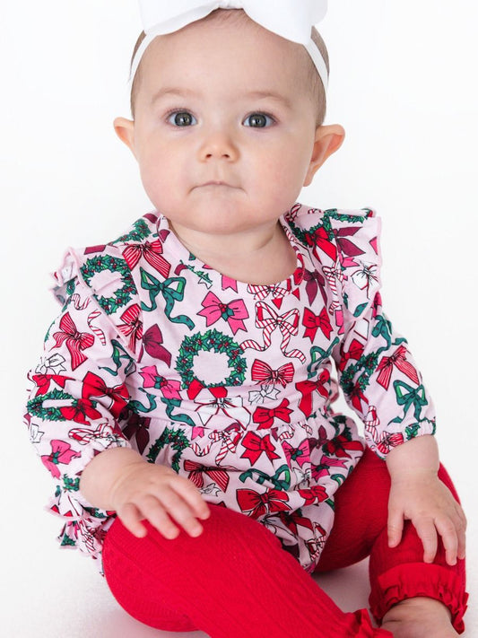 Holly Bows Flutter Bubble Romper