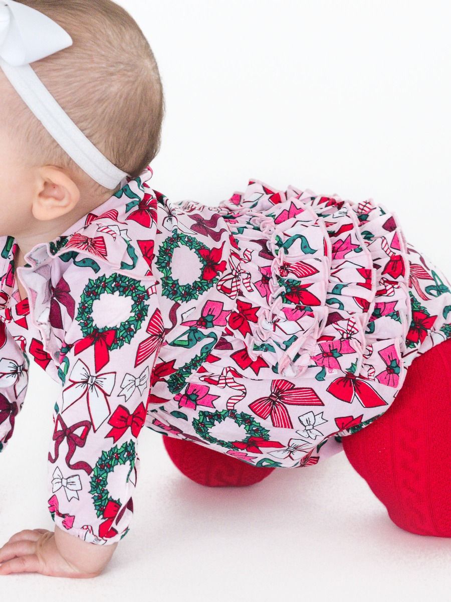 Holly Bows Flutter Bubble Romper
