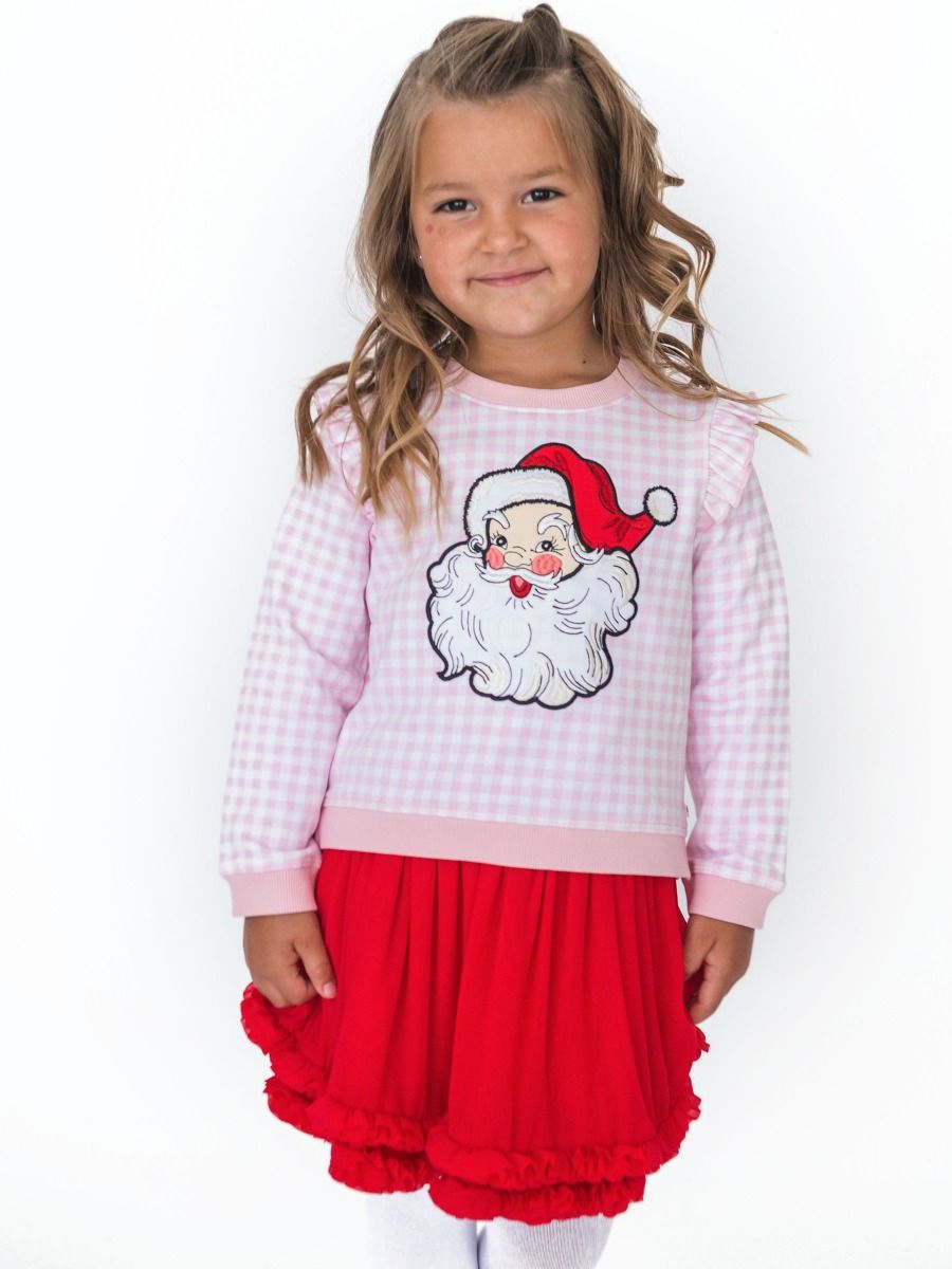 Dear Santa Pink Gingham Flutter Sweatshirt