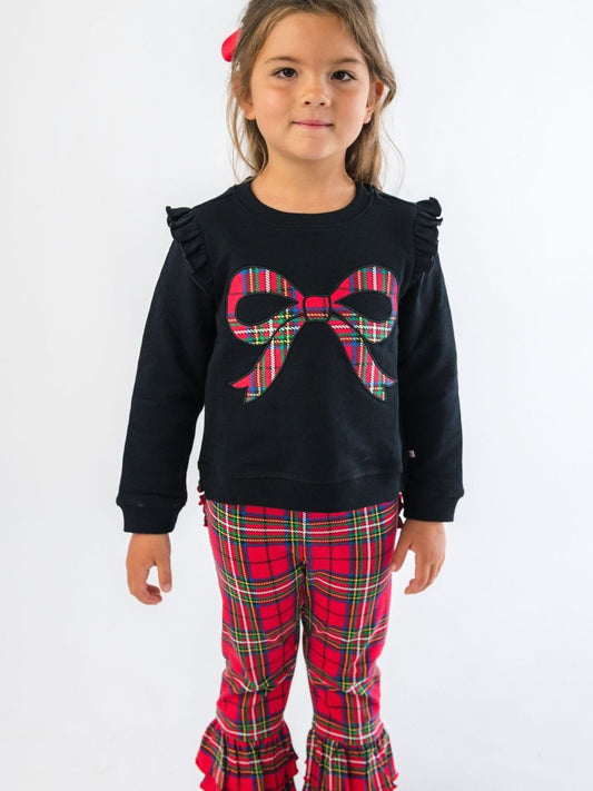 Nicholas Plaid Bow Black Flutter Sweatshirt