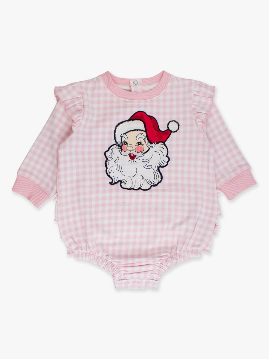 Dear Santa Pink Gingham Bubble Romper