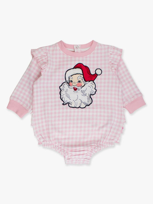 Dear Santa Pink Gingham Bubble Romper