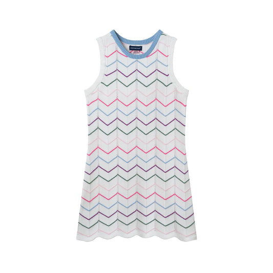 White Multi Crochet Fitted Scallop Dress