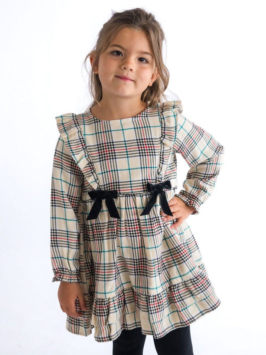 Tannen Plaid Woven Waterfall Bow Dress