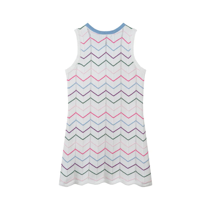 White Multi Crochet Fitted Scallop Dress