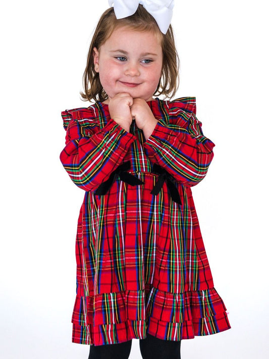 Red Nicholas Plaid Woven Bow Dress