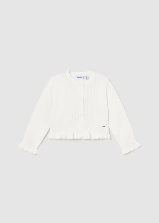 Off White Ruffle Cardigan
