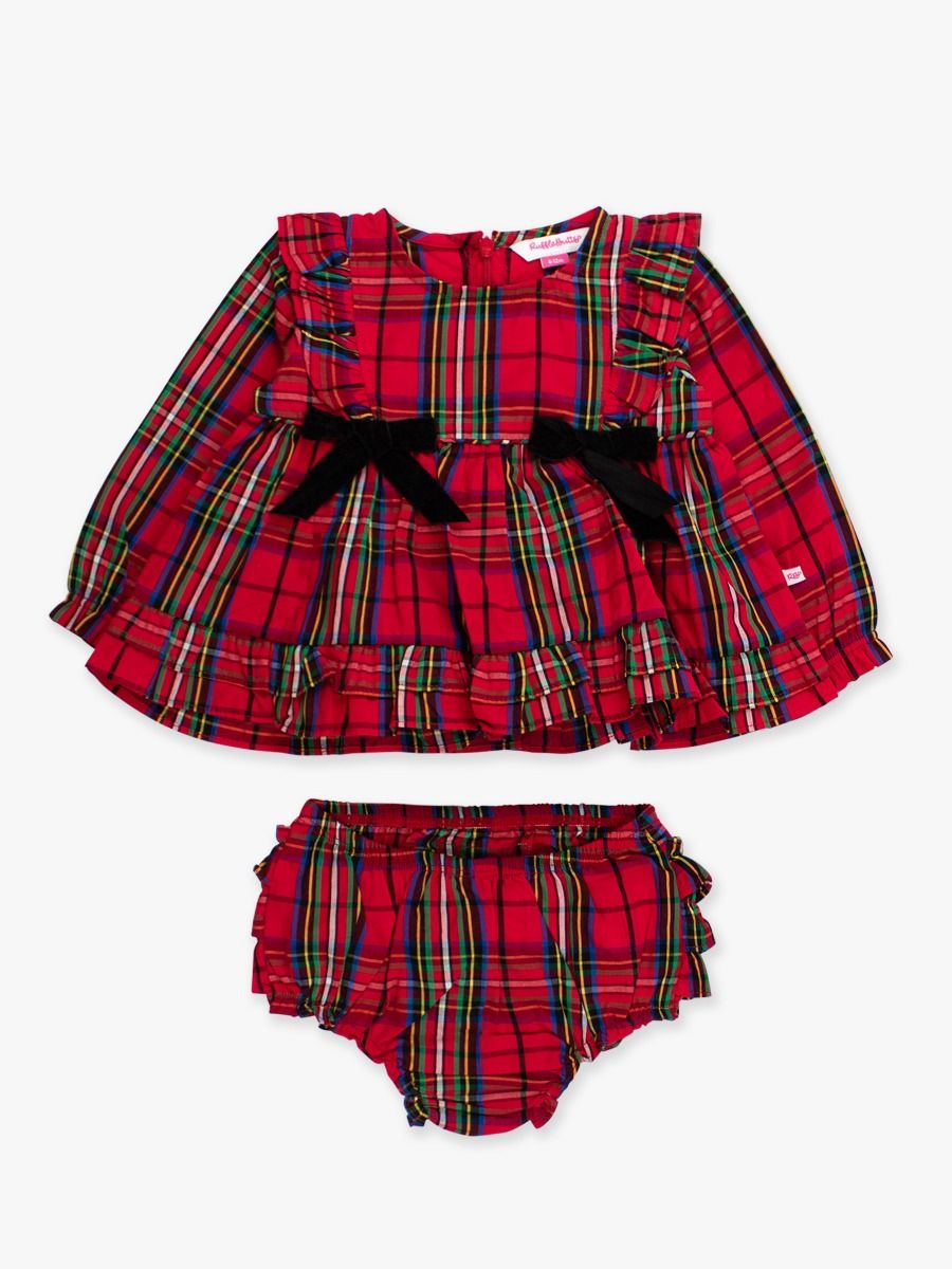 Red Nicholas Plaid Waterfall Bow Swing Top & Bloomer Set