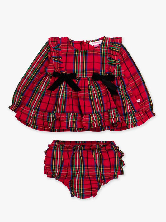 Red Nicholas Plaid Waterfall Bow Swing Top & Bloomer Set