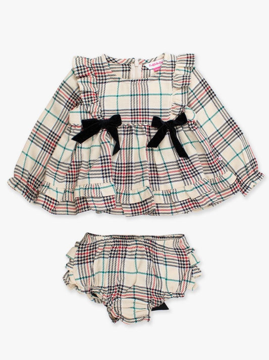 Tannen Plaid Woven Waterfall Bow Swing Top & Bloomer Set