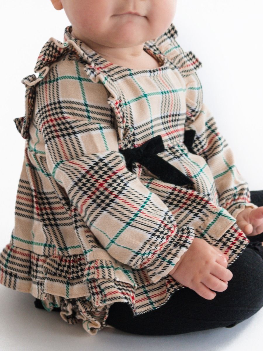 Tannen Plaid Woven Waterfall Bow Swing Top & Bloomer Set
