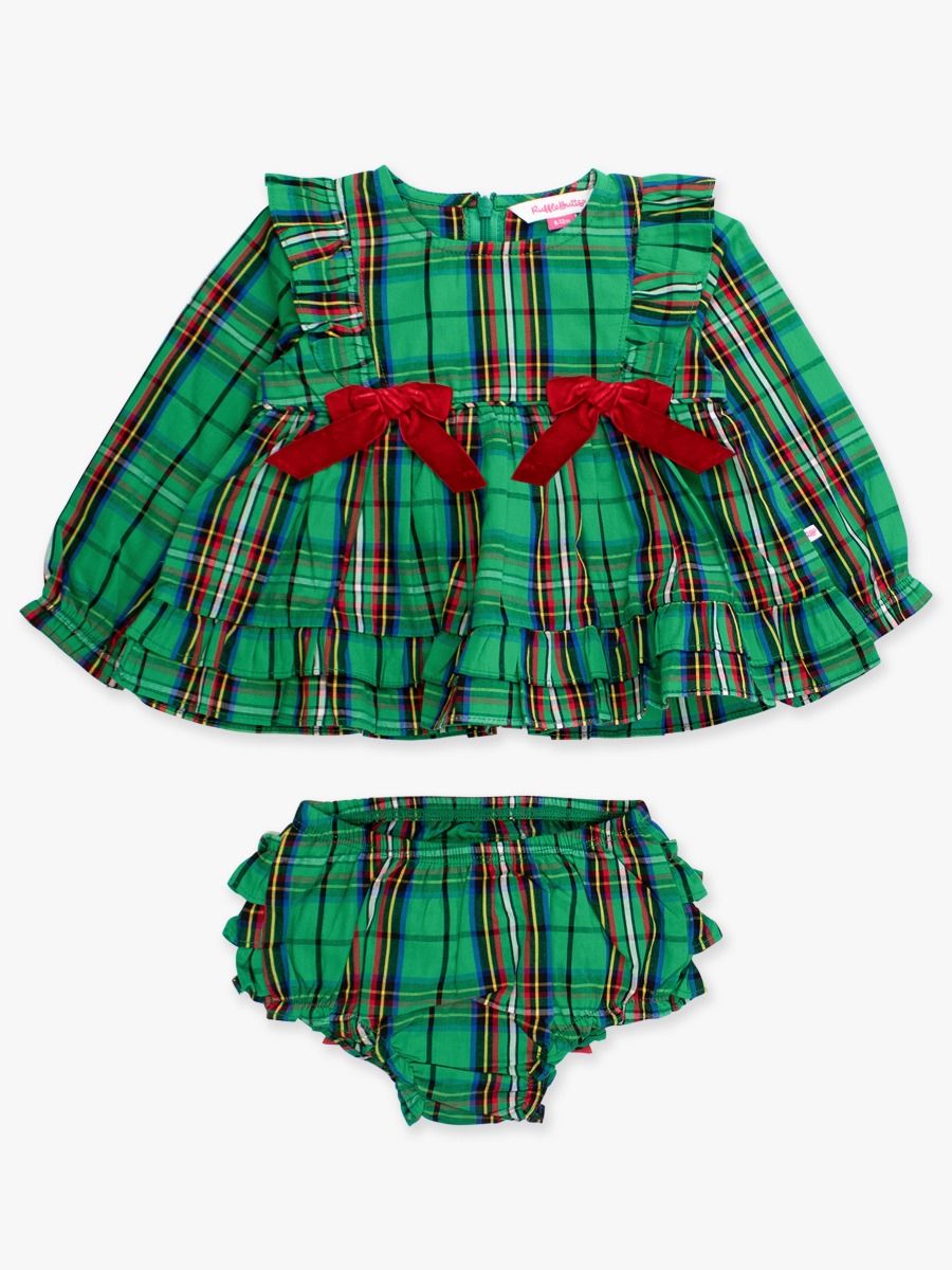 Green Nicholas Plaid Waterfall Bow Swing Top & Bloomer Set