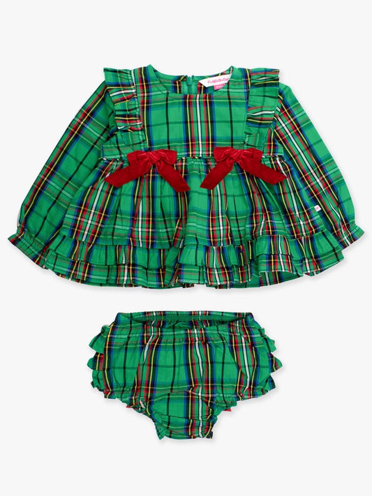 Green Nicholas Plaid Waterfall Bow Swing Top & Bloomer Set