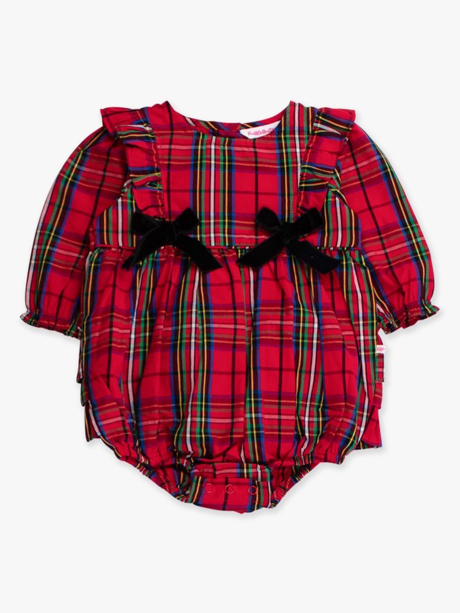 Red Nicholas Plaid Waterfall Bow Bubble Romper