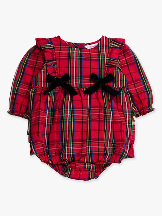Red Nicholas Plaid Waterfall Bow Bubble Romper