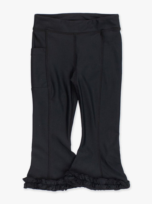 Black Active Flared Ruffle Hem Pants