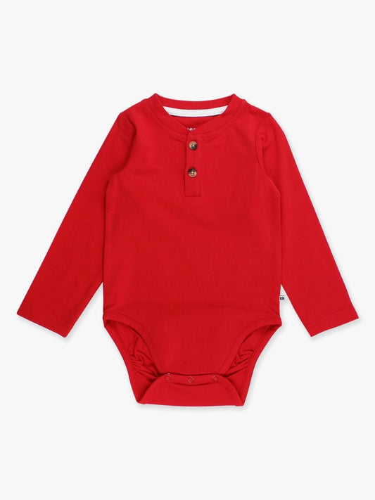 Red Knit Long Sleeve 2-Button Henley Bodysuit