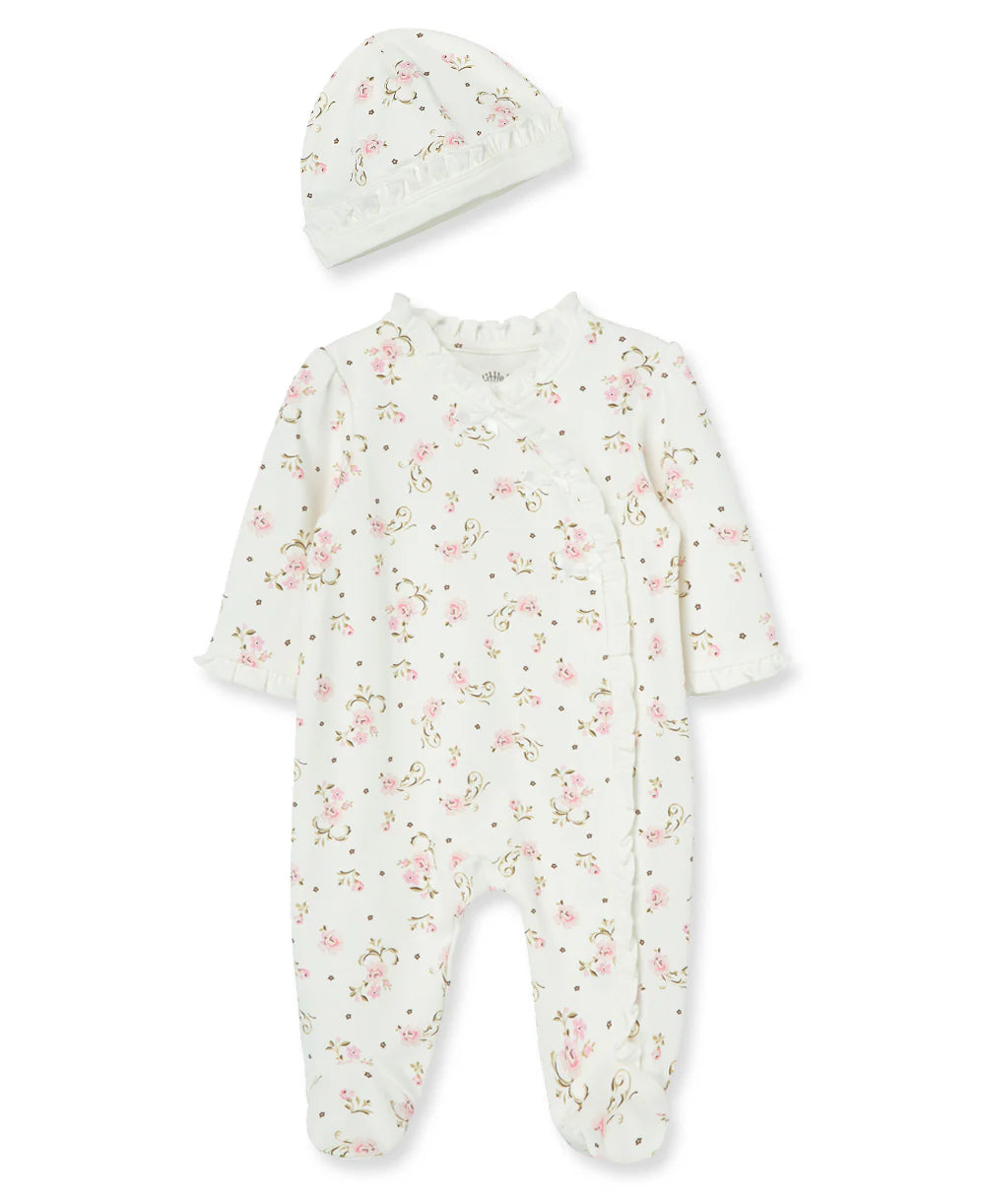Vintage Rose Floral Footie & Hat