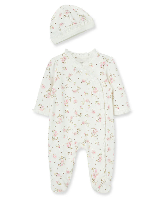 Vintage Rose Floral Footie & Hat