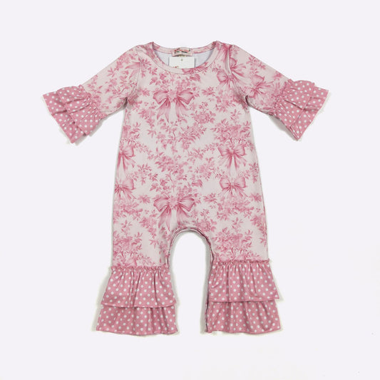 Pink Damask Baby Romper