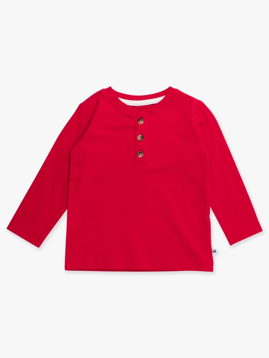 Red Knit Long Sleeve Henley Tee